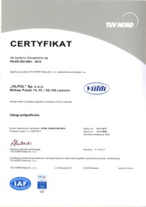 Drukarnia Vilpol certyfikat ISO 